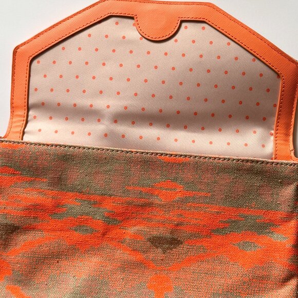 Stella & Dot Clutch Bag Purse Wallet Neon Orange Gold Tan - Picture 3 of 5